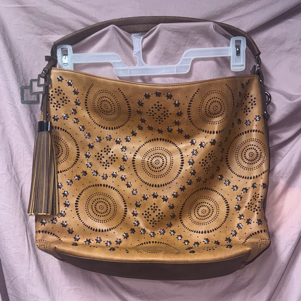 Elegant Tan Patterned Hobo Bag